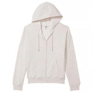 PINK Victoria’s Secret Everyday Fleece Relaxed Heather Beige Full Zip Hoodie